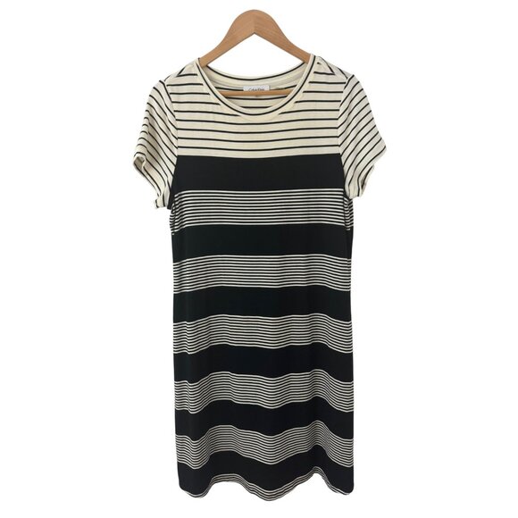 Size Large CALVIN KLEIN BLACK & IVORY SOFT STRIPED T-SHIRT DRESS Summer Vacation - Picture 9 of 9